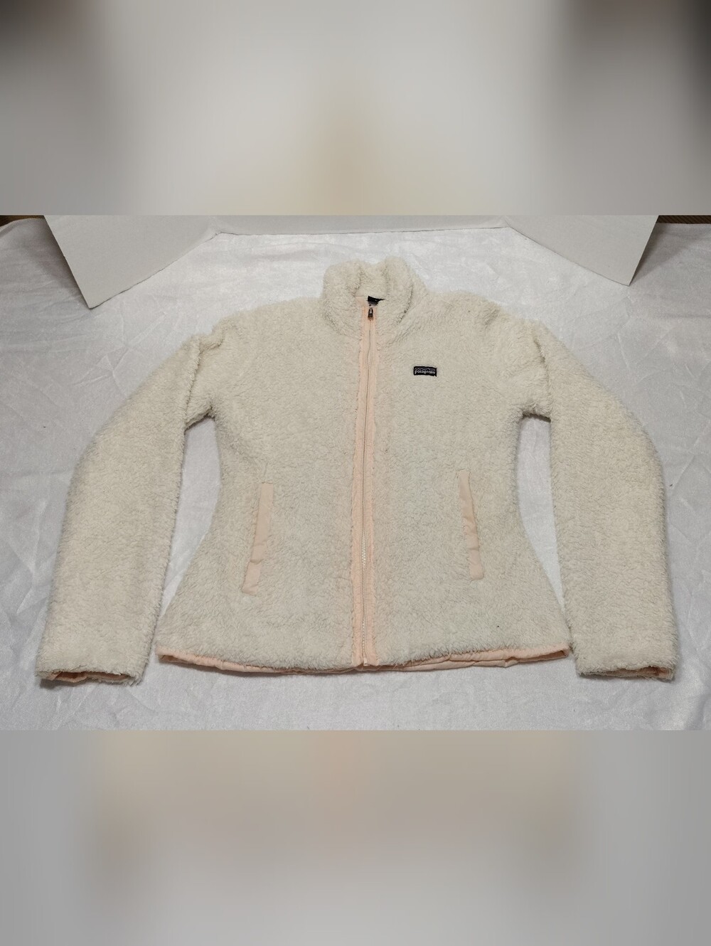 Patagonia Cream Teddy Jacket with Light Pink Trim